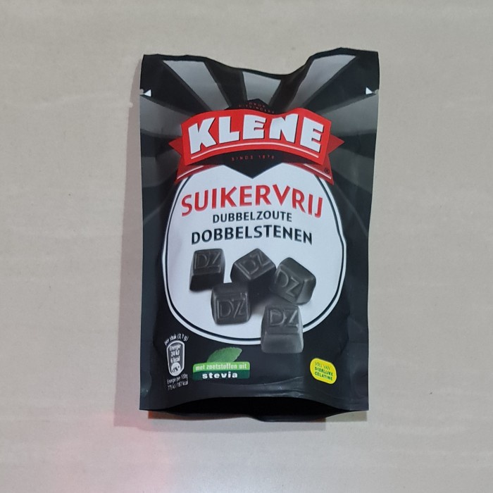 

Permen Klene Suikervrije Dubbelzoute Dobbelstenen Drop Licorice 110 Gr