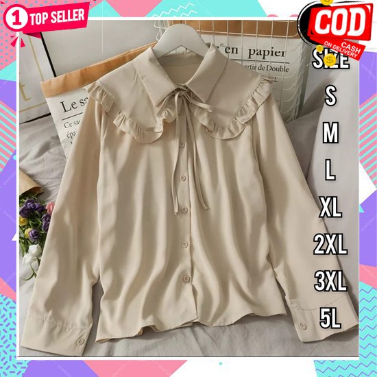 Bloes Kerja Cewek Korean Style Blus H M Bluse Putih Hitam Crinkle Jumbo Atasan Wanita Lengan Panjang