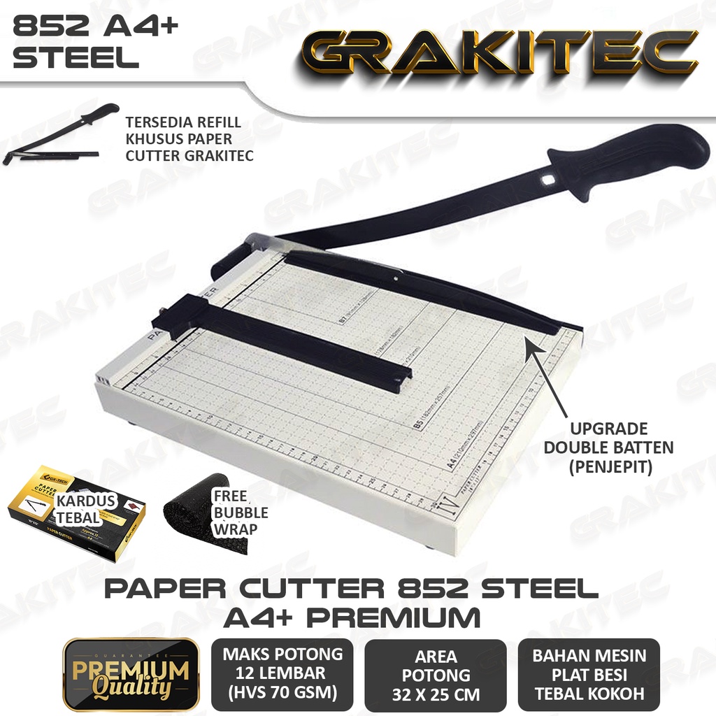 

Terbaik Paper Cutter A4 ( Alat Potong / Mesin Pemotong Kertas HVS, Sticker, Dos, PVC ID Card, Yellow Board, Art Paper, Vinyl. Bontax Camel, Kertas Foto A4, Silky, Glossy Photo
