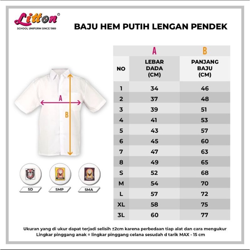 LITTON Baju Seragam Sekolah SD- SMP- SMA - Polos / Seragam Sekolah Ukuran Jumbo Big Size