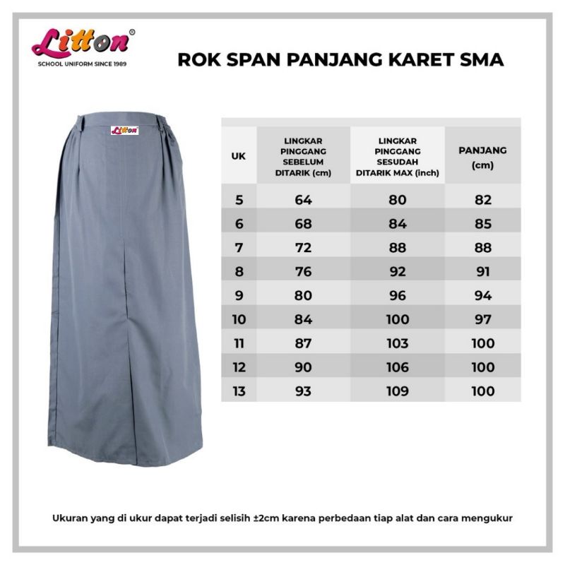 LITTON Rok Sekolah SMA abu abu Span Panjang Pinggang Karet JUMBO / Seragam Sekolah SMA