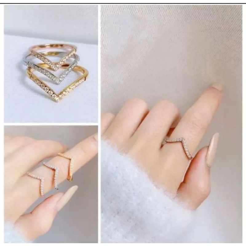 Cincin permata model V titanium cincin Aurel Fuji Cincin model terbaru stainles steel