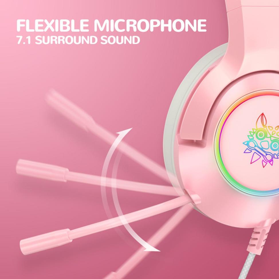 HEADSET ONIKUMA K9 RGB BARU WARNA PINK TELINGA KUCING LUCU HEADSET GAMING PEREMPUAN DENGAN MIKROFON 