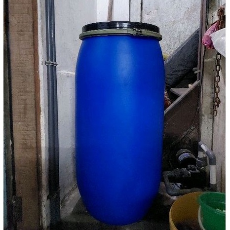 drum/ tong bekas 150 liter bahan kuat plastik biru +klem/Wadah madu/wadah tempat gula cair/wadah thi