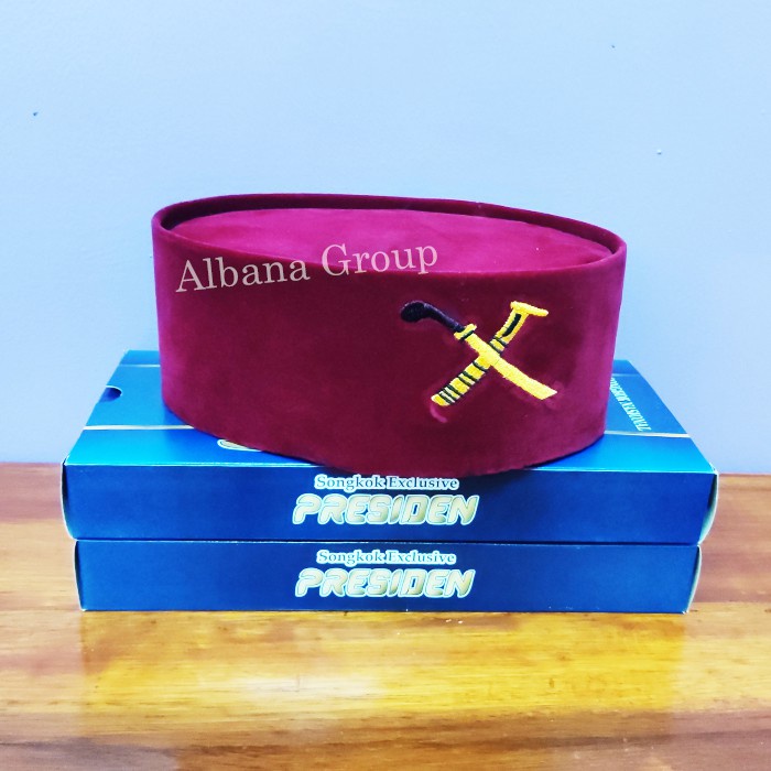 Peci Songkok Kopiah GOLOK BORDIR - Peci Pria Model Terbaru - Peci MERAH Motif Si Pitung BETAWI COD