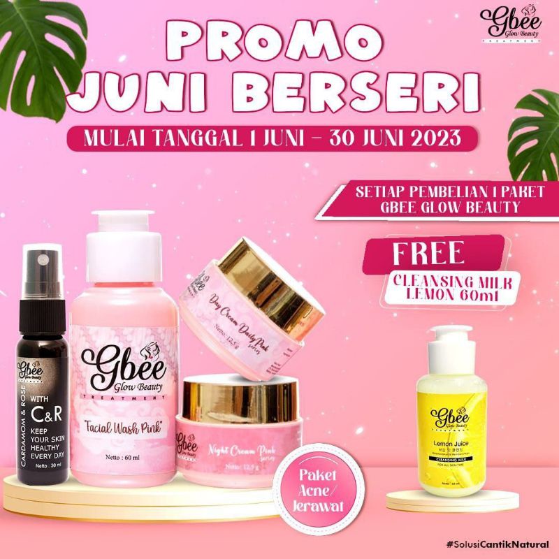 Miffglow - FREE Gift GBEE Glow beauty paket pink acne with serum cardamom and rose water CNR serum jerawat obat jerawat gbee acne