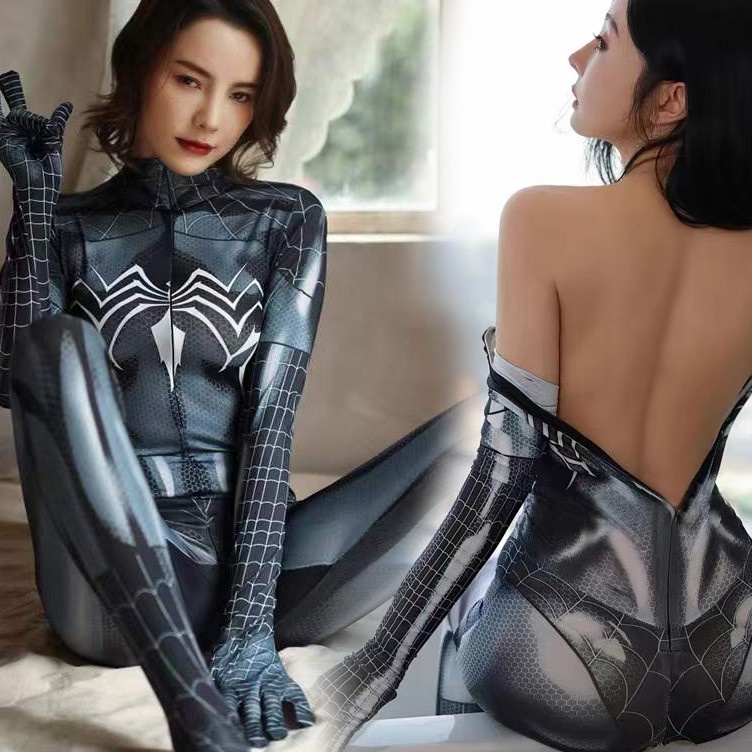 Instan Kostum Cosplay Black Spiderman bodysuit kostum wanita dewasa ,.,.,.,.,.,