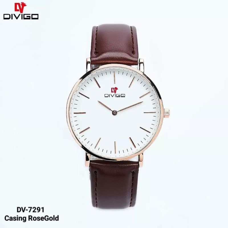 New Jam Tangan Divigo 7291 Original Strap Kulit Elegant Kasual Pria Wanita