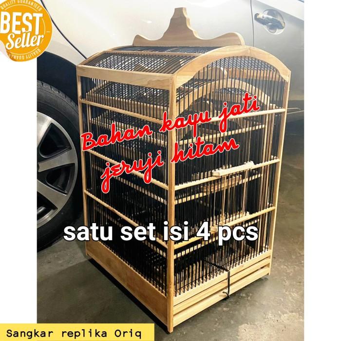 Best Seller Sangkar Kotak Replika Mentahan Kayu Jati Isi 4 Pcs