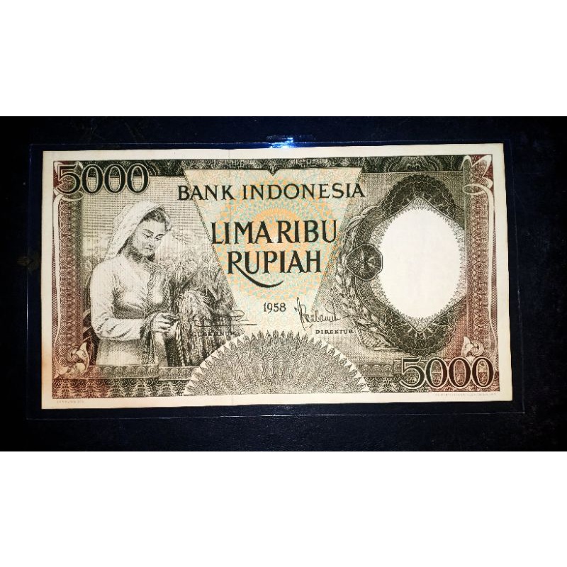 Gress/Baru Uang kuno Rp5000 seri pekerja coklat 1958