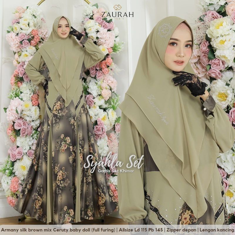PASHION MUSLIM ARMANI SILK BROWN SYAHLA SET GAMIS SET KHIMAR
