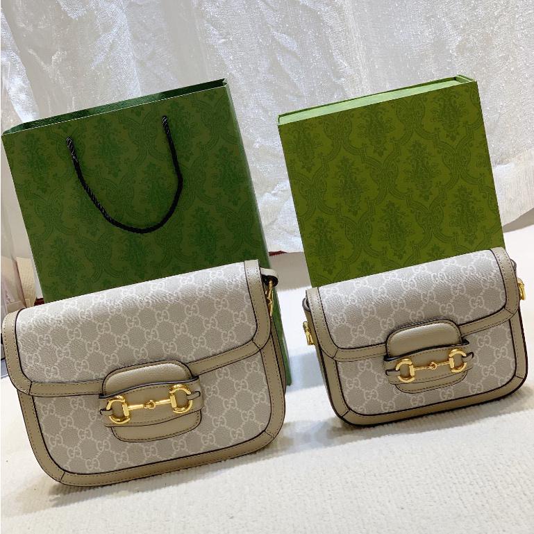 Original new Gucci 1955 horsebit tote bag with double straps stylish mini saddle bag