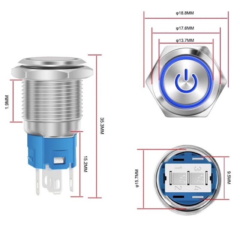 Saklar Momentary 12 24V 220V 16Mm Logo Power Push Button Switch Waterproof