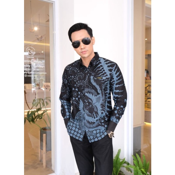 Kemeja batik pria modern lengan panjang Full puring