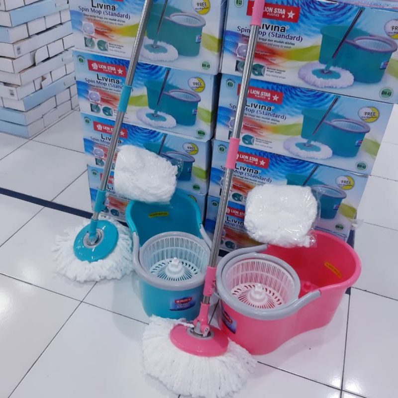 alat pel lantai kain pel lantai Lion Star spin Mop Livina BM-45