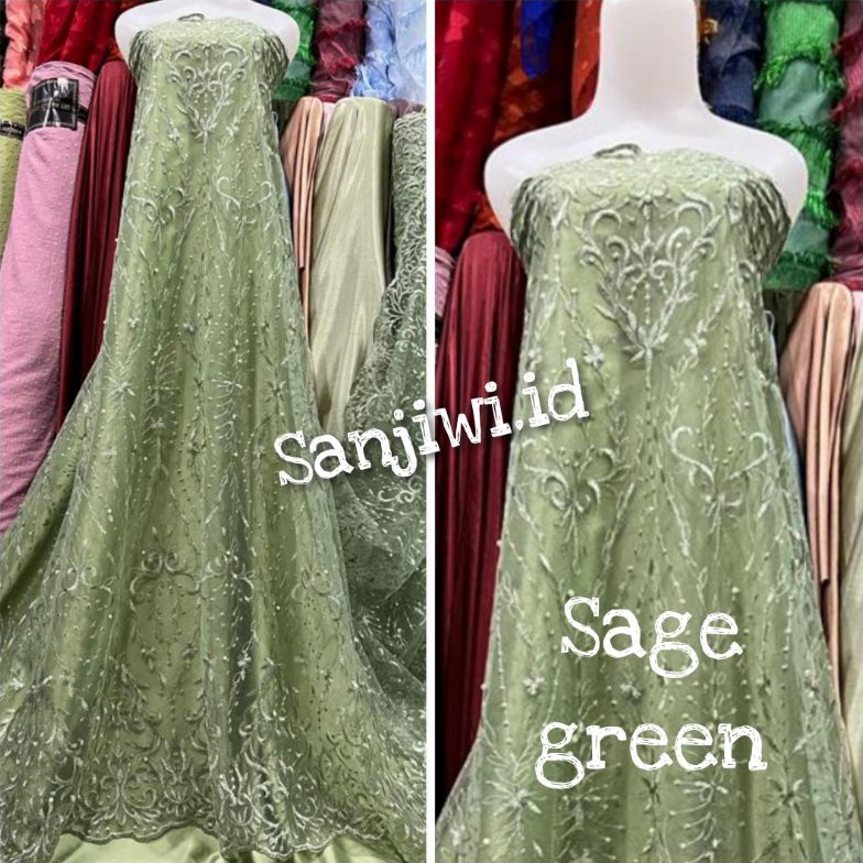 [TJT.19Jn23ˢ] Kain tile tulle brokat brukat mutiara / kain tile akar mutiara pinggiran / bahan bruka