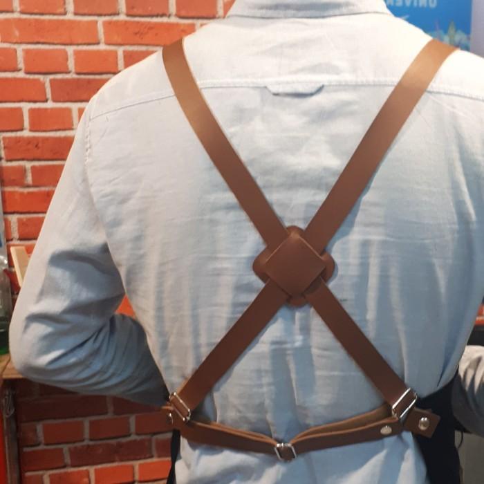 Apron Tali Silang Canvas + Sintetic Leather - Celemek Barista / Barist
