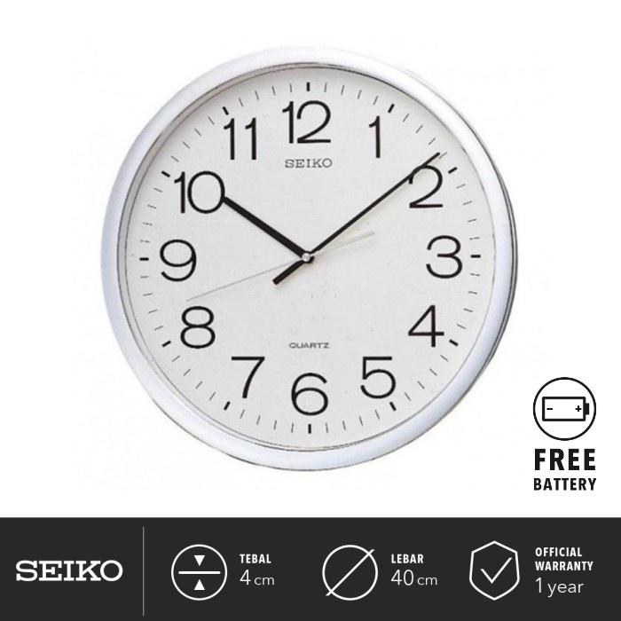 Jam Dinding Seiko Analog QXA041S Silver Color Plastic case 40Cm Ori