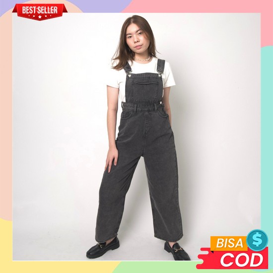 Jumpsuit Jeans Wanita Ootd Perempuan Dewasa Korean Style Baju Kodok Celana Denim Oversize Remaja Cew