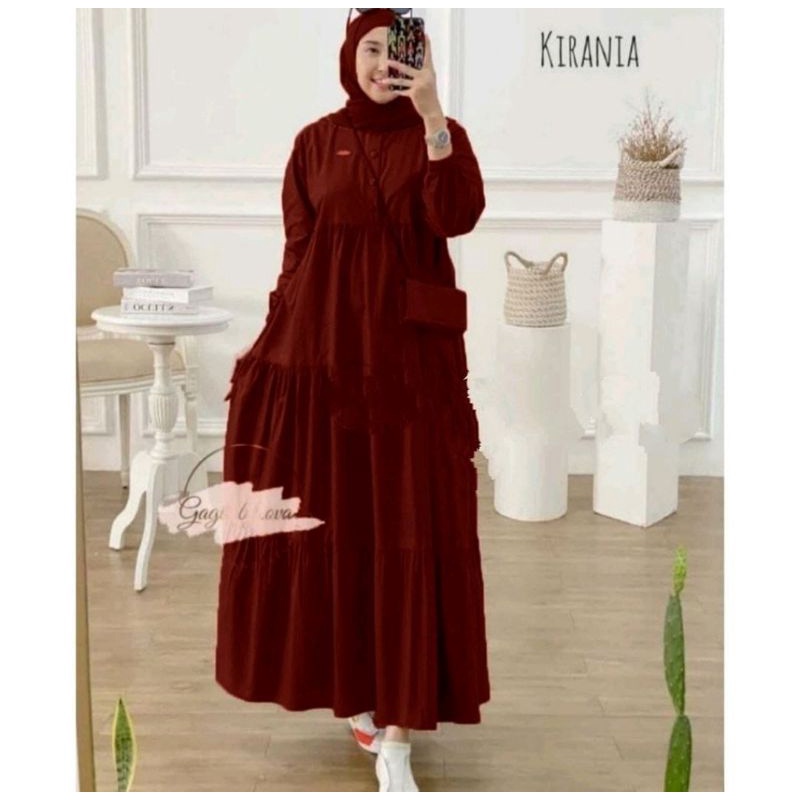 New Kirania Gamis Midi Rayon Premium Kekinian Kancing Depan Busui Allsize Ld 110cm