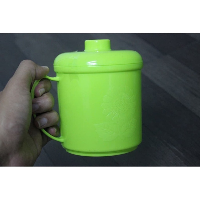 Mug Plastik + Tutup - Cangkir Gelas Mug Bening Hero