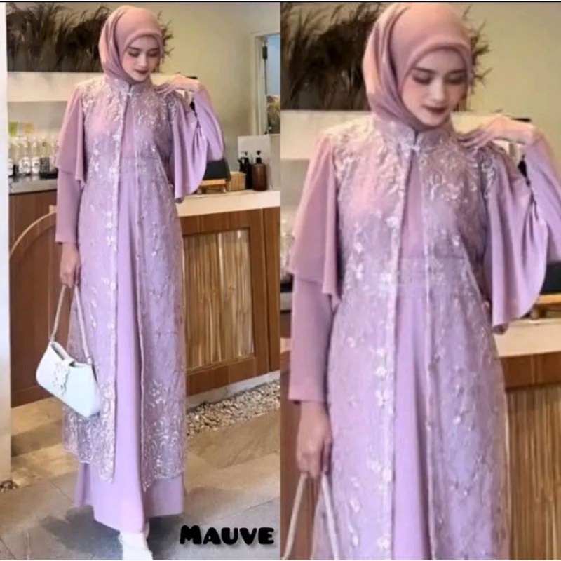 SET 2IN1 GEORGINA MUTIARA, CRINKLE BRUKAT, GAMIS HIJAB MUSLIM, MAXY DRESS SET