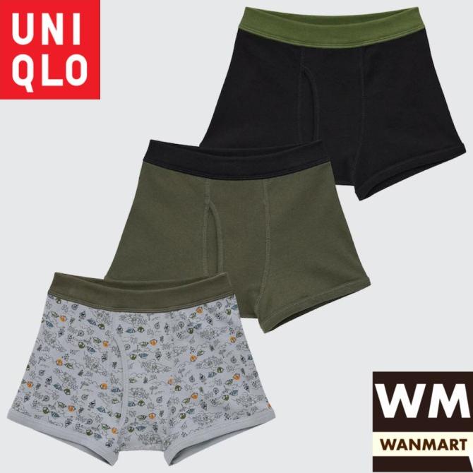UNIQLO Boys Briefs Celana Dalam Boxer Katun Anak Laki-Laki Olive 3 Pcs
