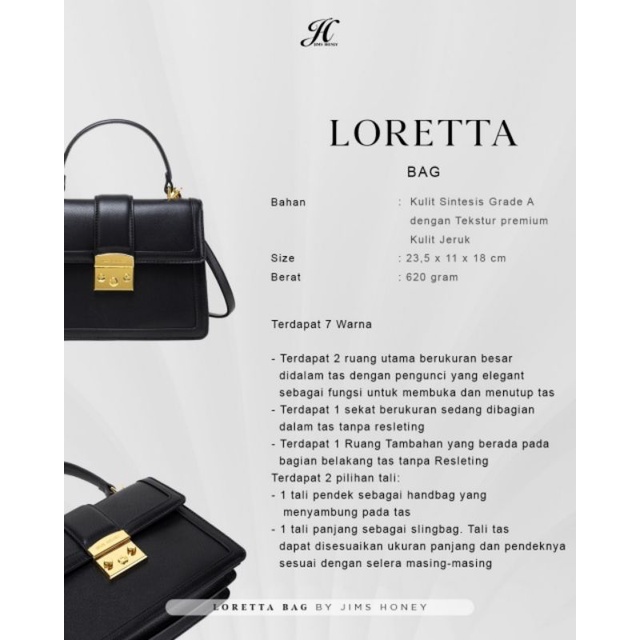 Loretta Bag Jims Honey Tas Selempang Hand Bag Wanita Import