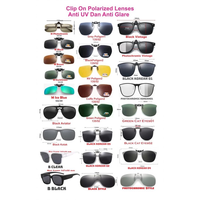 Kacamata Klip On/Clip On Flip Up Polarized Lenses