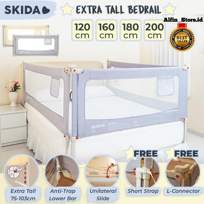 Skida 120cm Extra Tall Bedrail Pagar Ranjang Kasur Bayi Bed Guard Rail