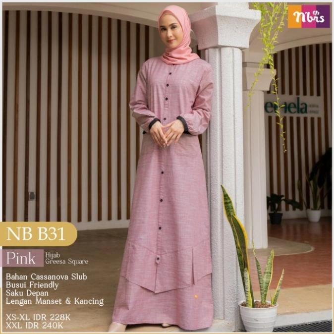 Gamis Nibras NB B31 Warna Pink Daily Dress Busui Branded Casual Adem