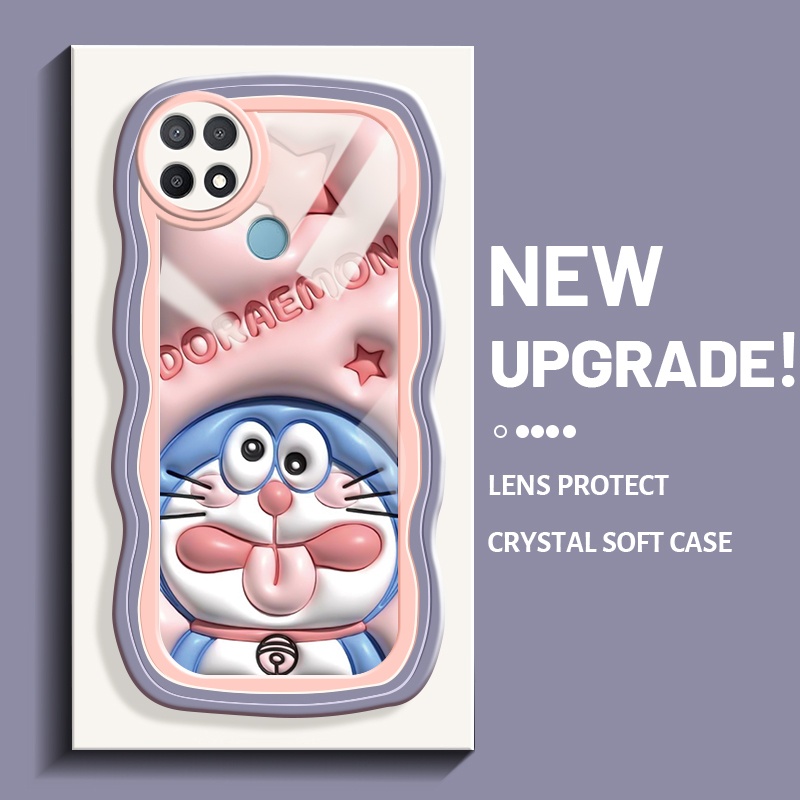 Casing Ponsel untuk OPPO A15 A15s A35 4G Case kartun merah muda HP bintang pola Doraemon wadah Telepon softcase anti guncangan pinggiran gelombang Casing kamera kreatif penutup pelindung Gel silika kesing