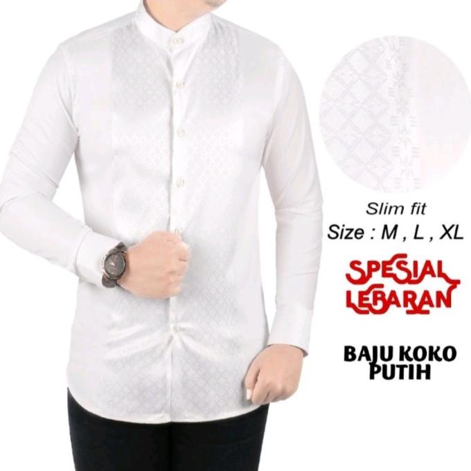 Baju Koko Pria Slim Fit Kemeja Koko Putih Kp12