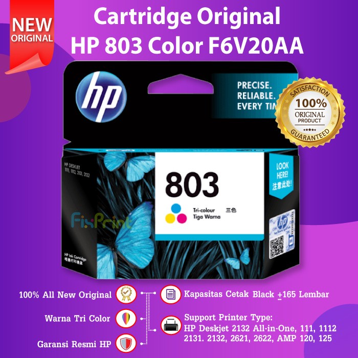 Ink Hp 803 Color F6V20Aa Cartridge Tinta Printer Deskjet 1112 2132 2623