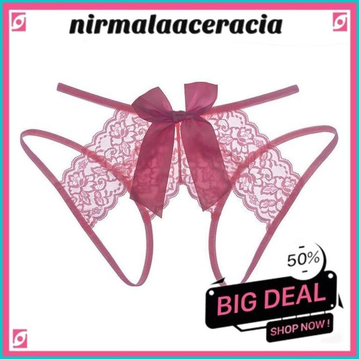LINGERIE WANITA CELANA DALAM BRIEF BERONGGA SEXY OPEN RENDA TRANSPARAN UKURAN JUMBO G STRING  !