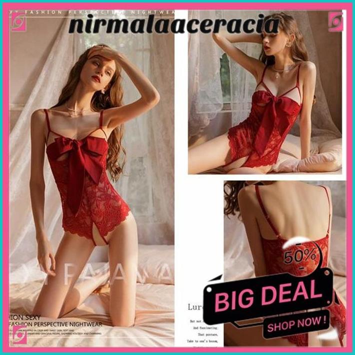 LINGERIE WANITA RENDA TEDDY OPEN CROTCH SEXY SUSPENDER BODYSUIT NAKAL (UKURAN JUMBO)  
