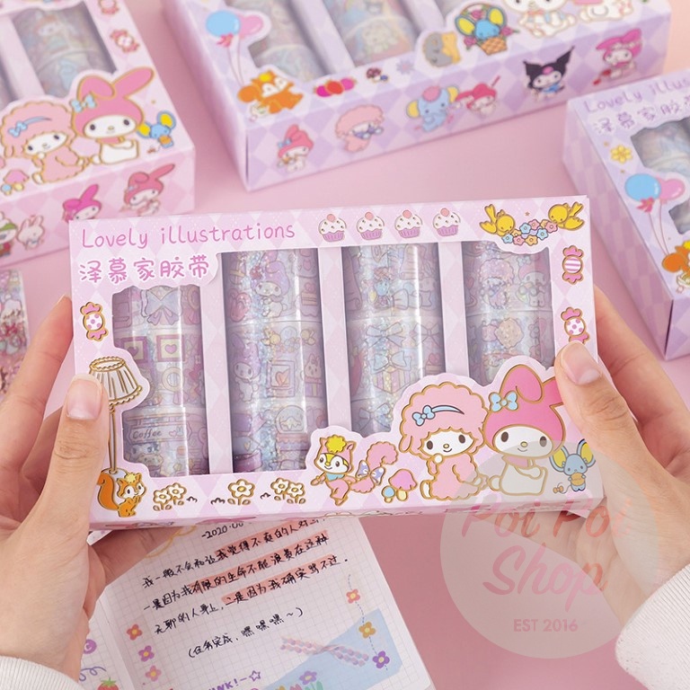 PAKET USAHA Stiker Sanrio Roll Momo Washi Tape Lucu Melody Kuromi Cinamonroll Mainan Anak Sticker Karakter Edukasi Lucu