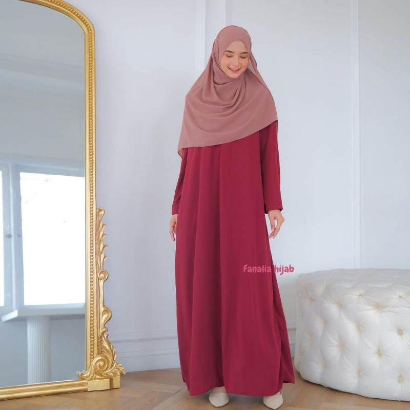 (gamis saja) abaya basic polos busi friendly all size wolfis premium - fanalia hijab