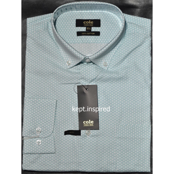Cole Kemeja Pria Formal Lengan Panjang Hijau Motif Slimfit Dpt 128 Ori