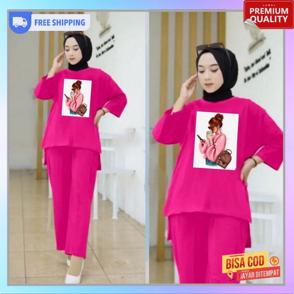 Set Atasan Celana Kulot One Set Wnita Dewasa Ootd Cewek Terbaru 2023 Setcel Muslim Long Tunik Bju Se