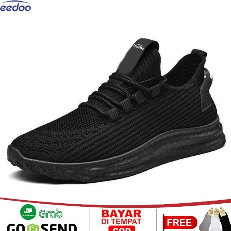 MENARIK|| Leedoo Sepatu Sneakers Casual Pria Lentur Sport Fashion Hitam MR109