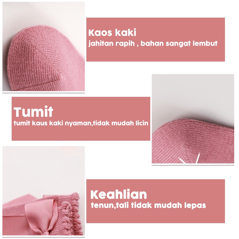 （0-7）Katun murni Kaos kaki panjang good quality selutut dengan aksen pita Kaos Kaki Panjang anak bayi Kaus Kaki anak bayi perempuan Baby Socks cocok untuk anak perempuan
