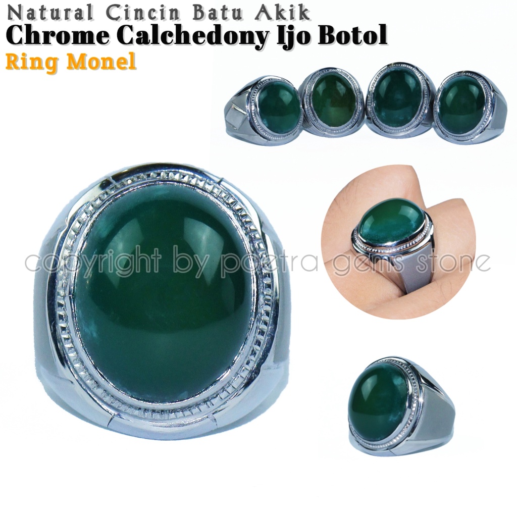 Cincin Monel Doff Natural Chrome Calchedony Ijo Botol Collector Item