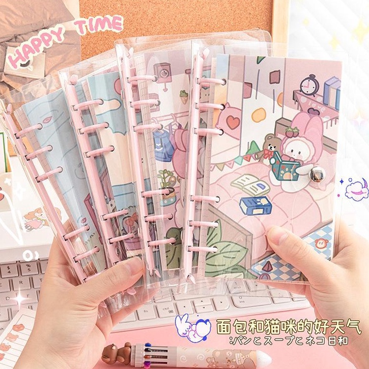 

PE970 Buku binder A6 Buku 100 lembar lucu Korean style spiral notebook PVC clear cover 6 ring Buku catatan isi ulang loose-leaf Akaun tangan transparan Buku rekening tangan Daily planner DIY scrapbook Cute peach rabbit Jurnal wisatawan 0p7zl