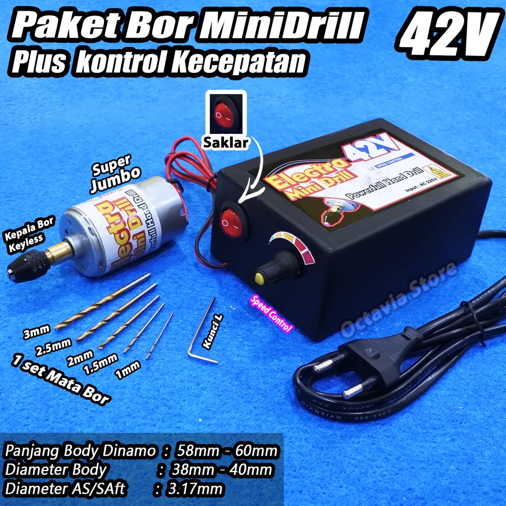 PAKET BOR mini Drill siap pakai 24V atau 42V