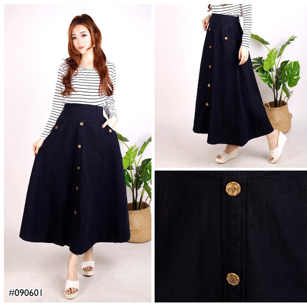 Rok Muslim Wanita Rok Panjang Jeans Wanita / Rok Cewek Denim kirt Hitam Bahan Jeans Aneka Warna Mode