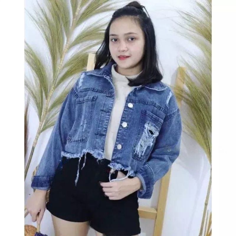 Jaket Jeans Crop Pita Emblem 3D // Jaket Pita Belakang