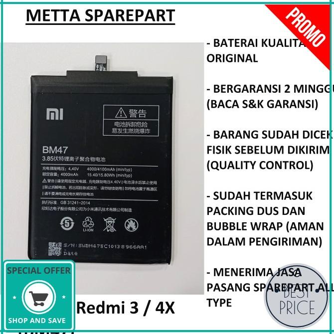 Original Oem Baterai Xiaomi Redmi 3 / Redmi 4X Bm 47