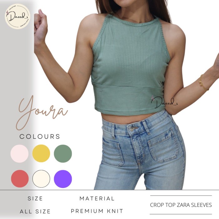 GRATIS ONGKIR Dneeds - Youra Crop Top Zara Sleeves Knit - Atasan Wanita Crop Tee