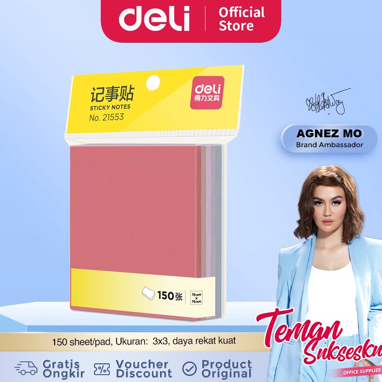 

Model Baru Deli Sticky Note / Memo Tempel 3x3 150 lembar Kertas 80g 21553 Laris ′▽